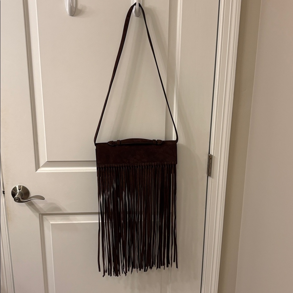 Lucchese Burgundy Suede Fringe Shoulder Bag - Picture 4 of 11